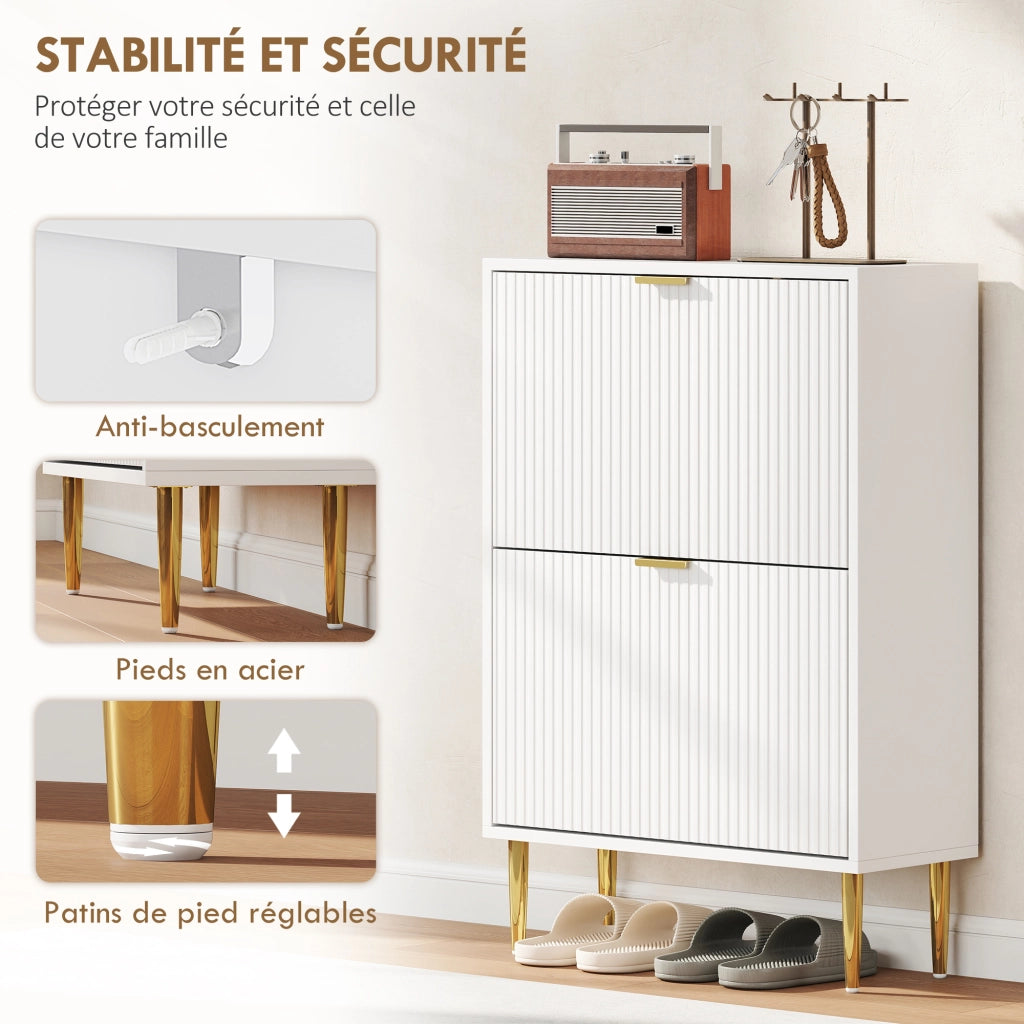 Scarpiera con 2 cassetti, ante e ripiani regolabili ¨C Zephmum ¨C Bianco 60x24x91,5cm