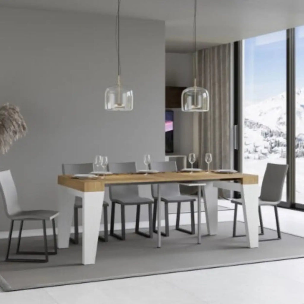 Consolle allungabile 90x40/196 cm Naxy Mix Small piano quercia natura - struttura bianco frassino