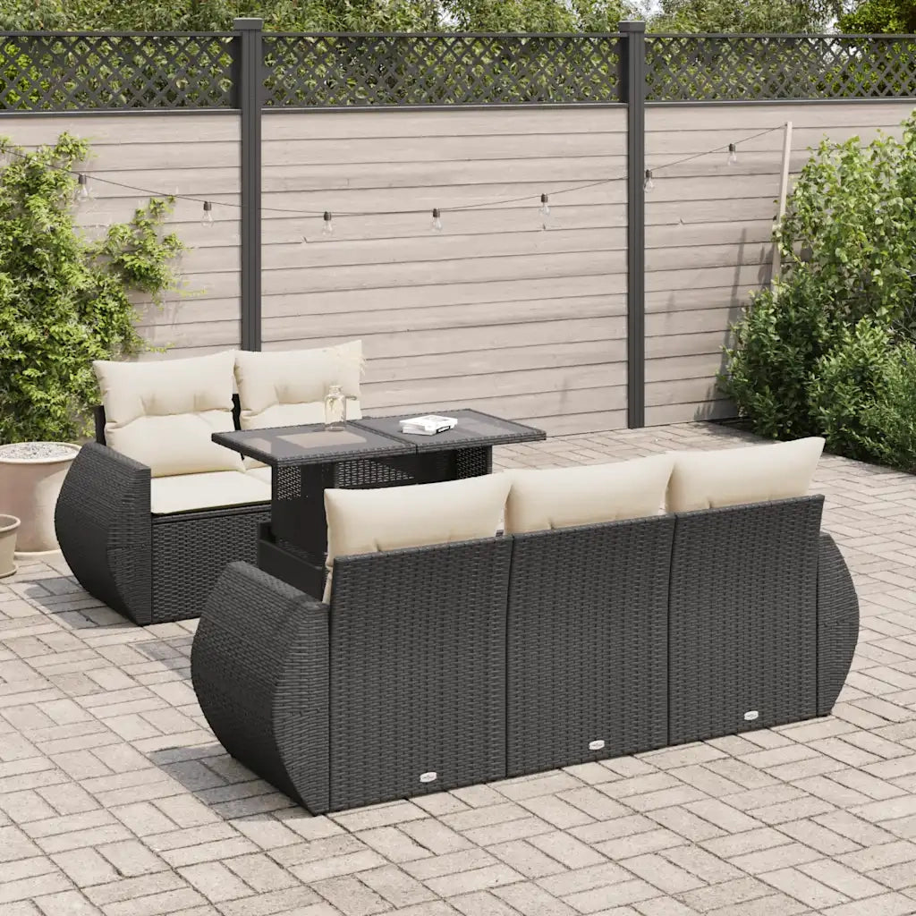 Set Divano da Giardino 6 pz con Cuscini Nero in Polyrattan 3326567