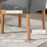 Set 2 Sedie da Pranzo Imbottite con Schienale Alto e Gambe in Legno, 50x62x96 cm, Grigio Scuro