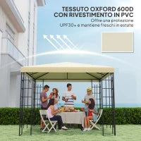 Copertura per Gazebo da Giardino 3x3 m in Tessuto Oxford 600D con Fori di Drenaggio, Bianco Crema