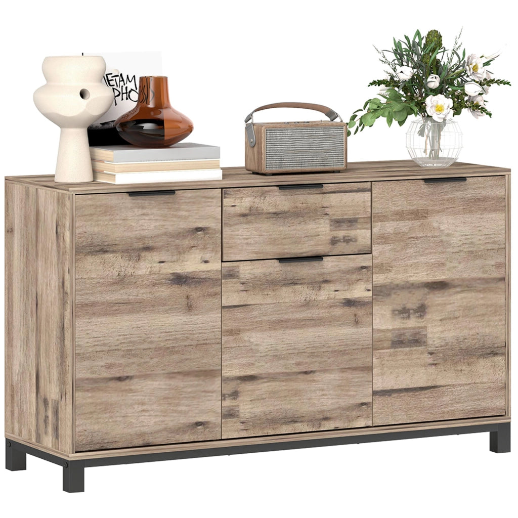 Credenza industriale con cassetto e ante ¨C zephmum ¨C 120x36.5x70 cm, legno marrone