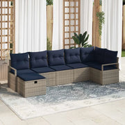 Set di divani con cuscino 7 pcs Grigio e Blu Navy polyrattan