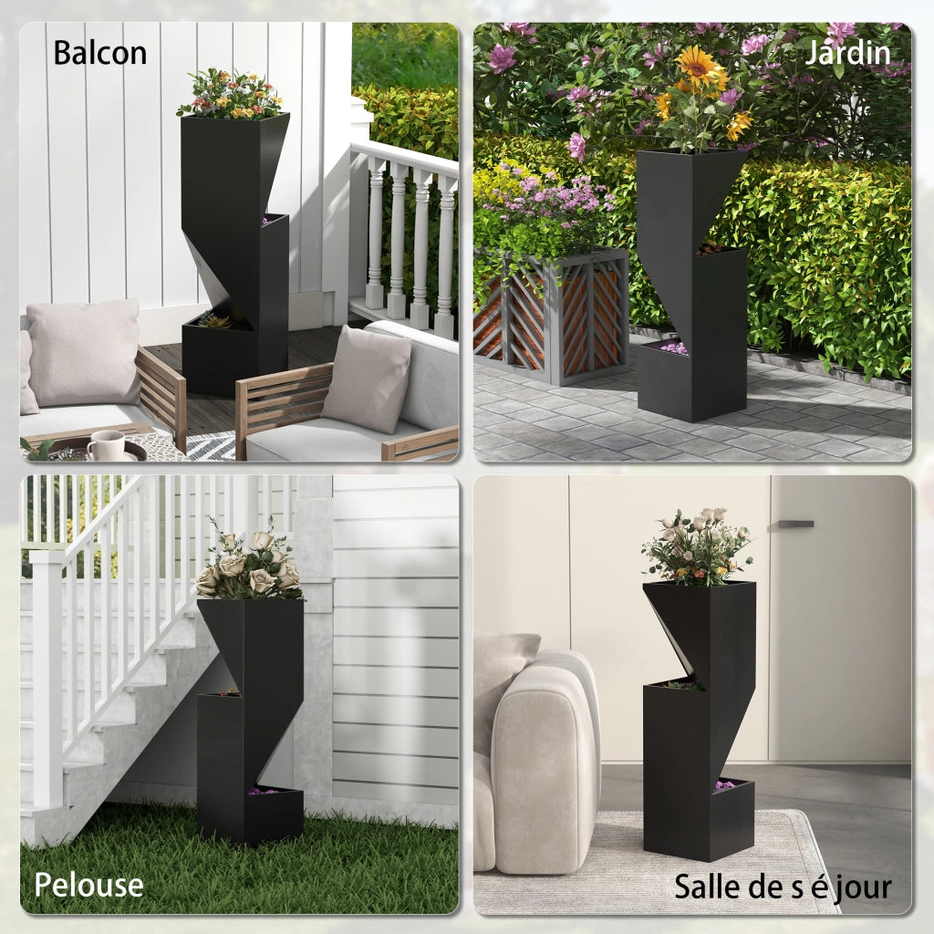 Vaso per Piante da Interno con Fori di Drenaggio ¨C Zephmum ¨C Nero 30x30x100 cm