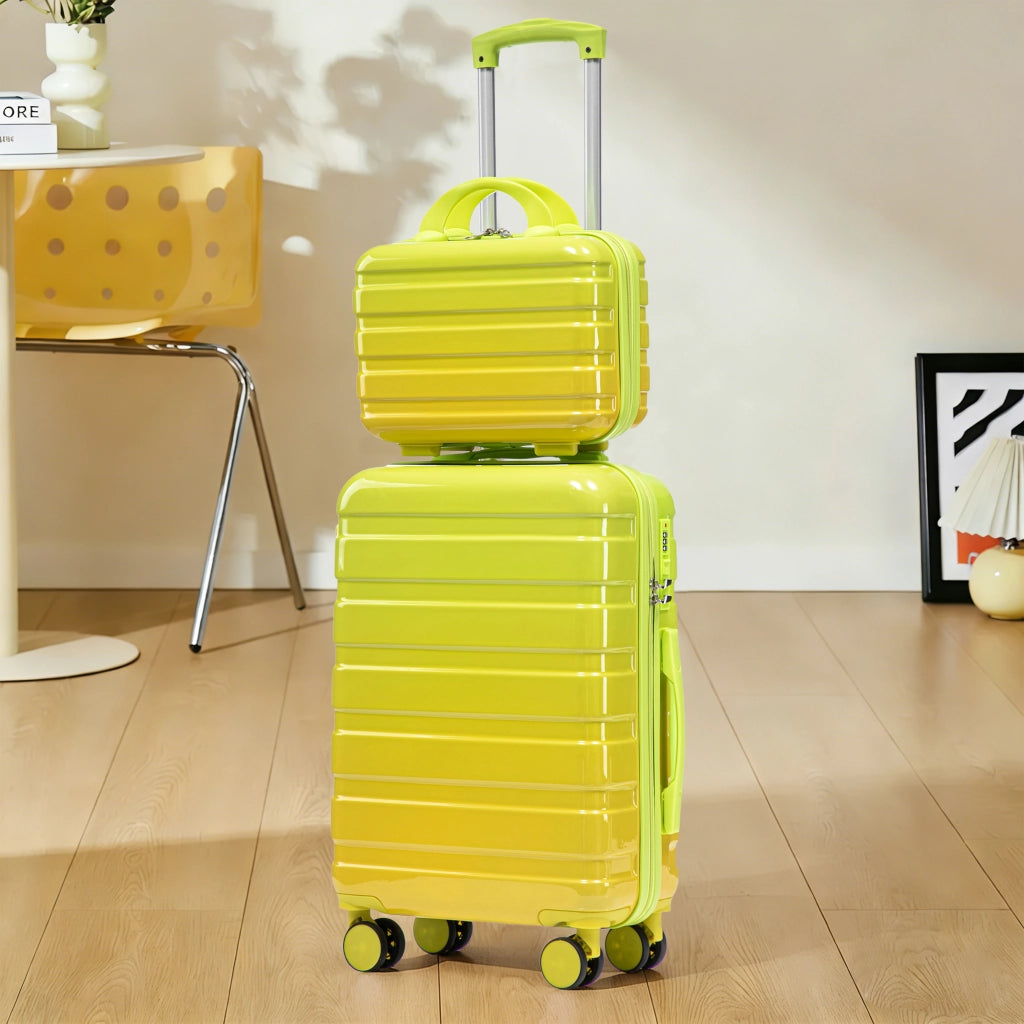 Set composto da due valigette girevoli in PC da 14"/20" con lucchetto a combinazione e trousse per cosmetici da 14" (verde)