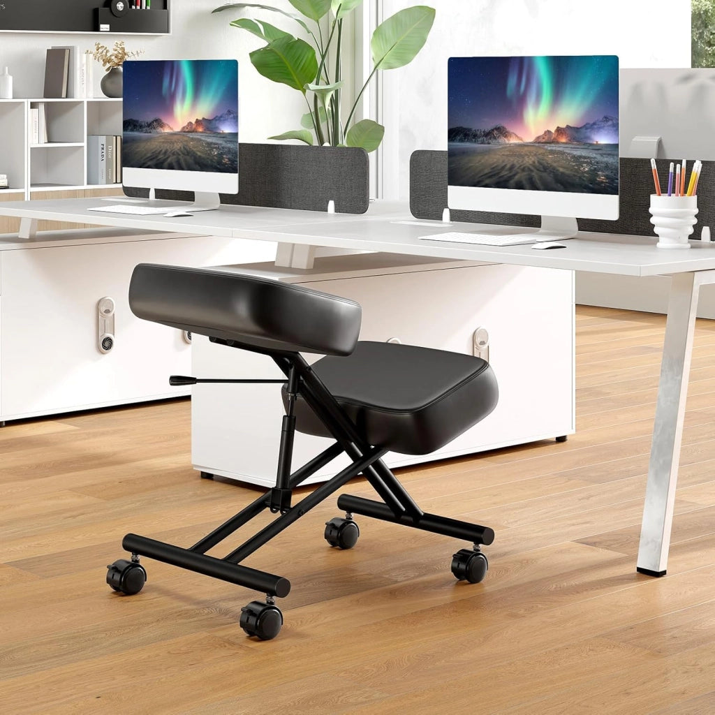 Sedia Ergonomica Inginocchiata con Ruote Bloccabili, Sedia da Ginocchio Regolabile Posturale Struttura in Metallo, Sgabello Ergonomica per Casa e Ufficio, Portata 100 kg (senza Schienale)