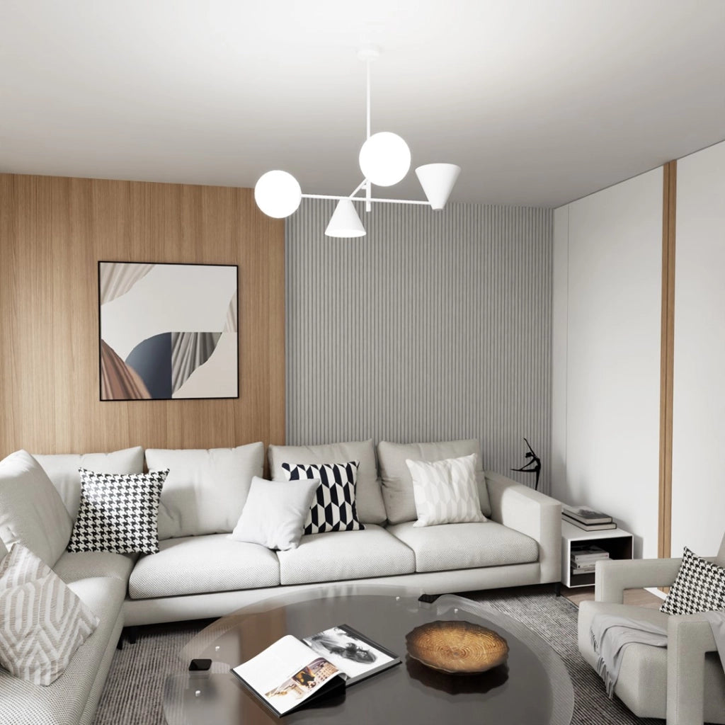 Lampadario Emibig HERMES bianco 4 luci E14 coni vetro