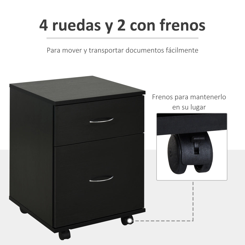 Cassettiera con Ruote ¨C Zephmum ¨C Legno, 2 Cassetti, 41x39x58 cm, Nero