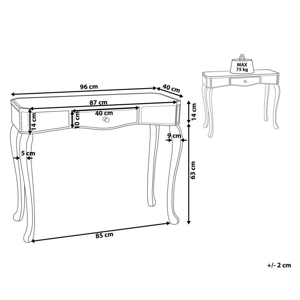 Consolle Argento Vetro Specchiato con Cassetto 96 x 40 cm Modern Glam Design Francese