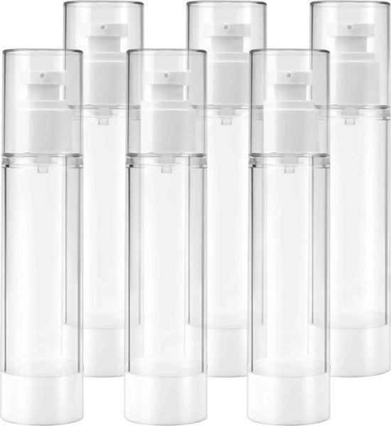 6 pezzi - 100 ml - Plastica - Pompette senza aria spazzolabili - Dispensatore di crema a vuoto - Dispensatore di viaggio - Dispensatore per uso domestico.