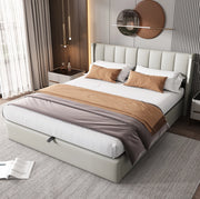 Letto imbottito 140x200 cm con USB e LED; testiera regolabile; PU grigio