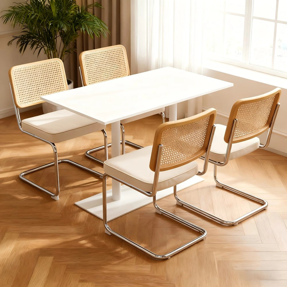 Set 4 sedie da pranzo ¨C Minimal ¨C velluto rattan gambe metallo cromato design moderno imbottite