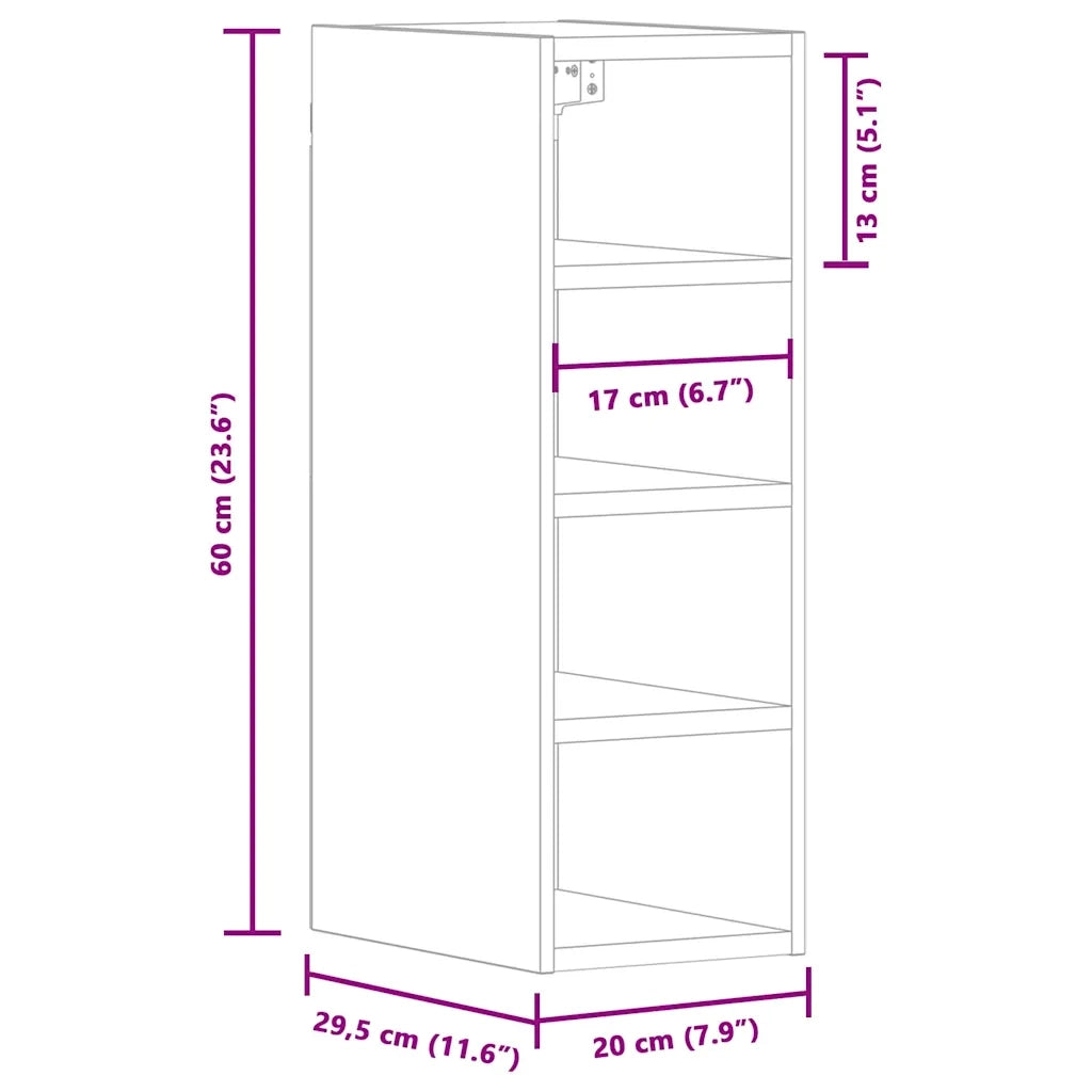 vidaXL Mobile Pensile “Riga” Grigio Cemento 20x29,5x60 cm