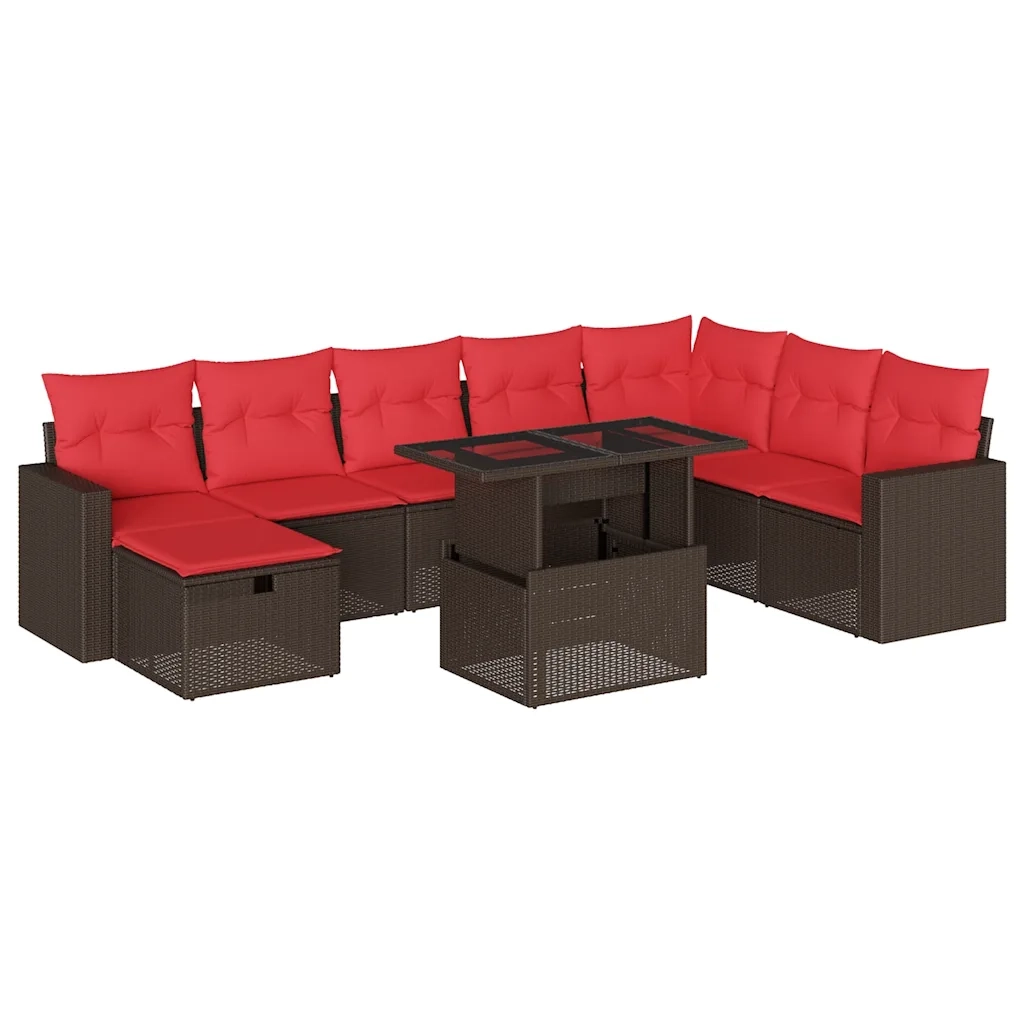Set Divani da Giardino 9 pz con Cuscini Marrone in Polyrattan 3274874