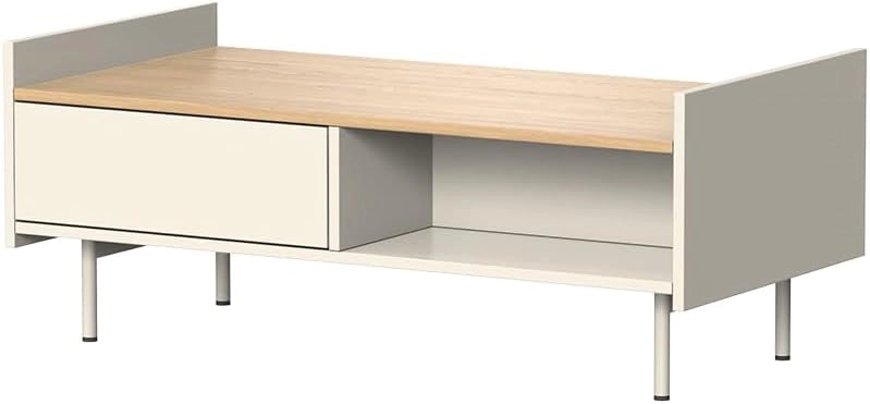 Tavolino Velina, Crema, 100 x 50 cm con 2 cassetti, adatto per riporre riviste e telecomandi