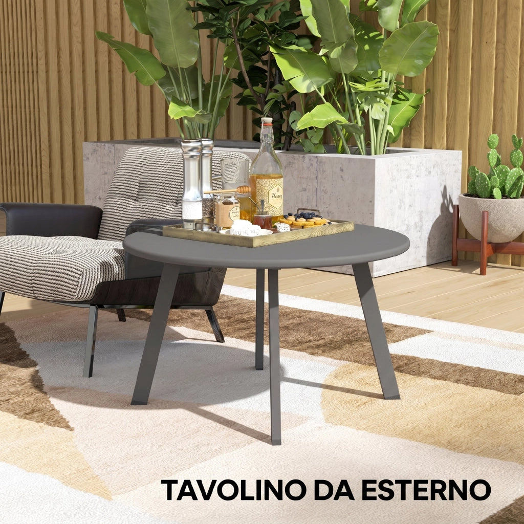 Tavolino da giardino rotondo industriale ¨C zephmum ¨C grigio, metallo, ?70x42 cm