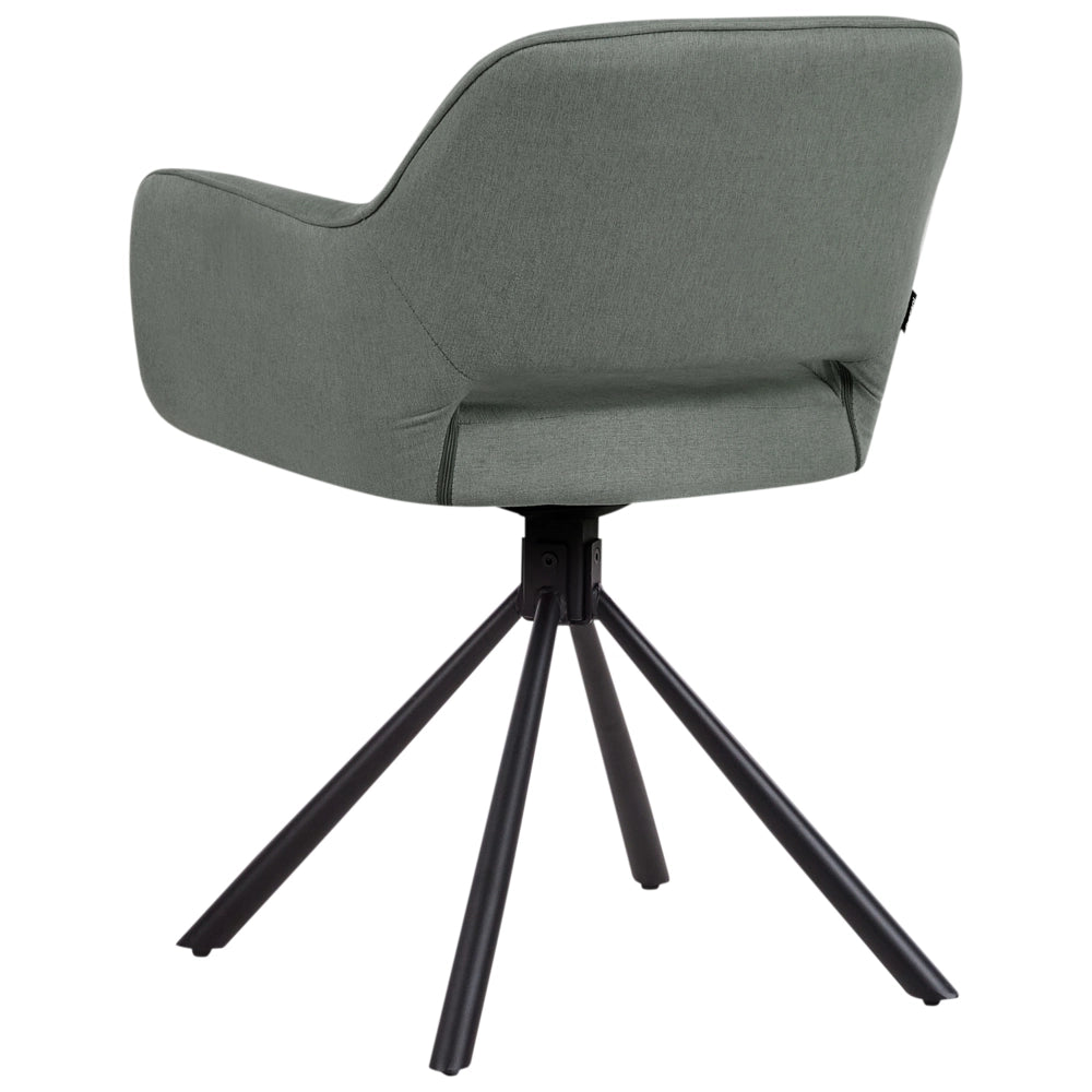 Set di 2 sedie da pranzo girevoli in tessuto verde scuro con braccioli schienale gambe in metallo nero Retro Transitional