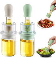 Dispensatore di olio con spazzola - 2 in 1 - 180 ml - Dispensatore di olio d'oliva - Fiaschetta di aceto - Spazzola in silicone morbida - Cucina - Barbecue salata - Frittura - Bianco - Verde