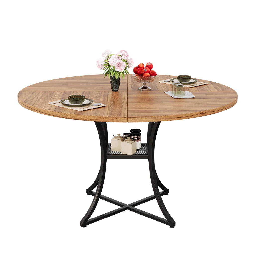 Tavolo da pranzo rotondo 100 x 100 x 75 cm con ripiano in MDF e metallo; noce e nero
