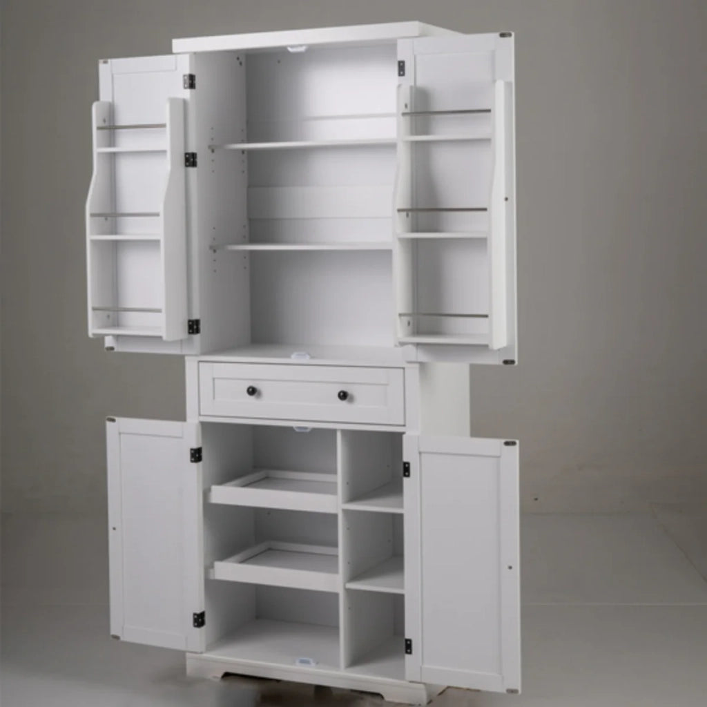 Mobile da cucina indipendente con 4 ripiani regolabili e un ampio cassetto moderno per riporre in modo sicuro in MDF bianco 20_0017357