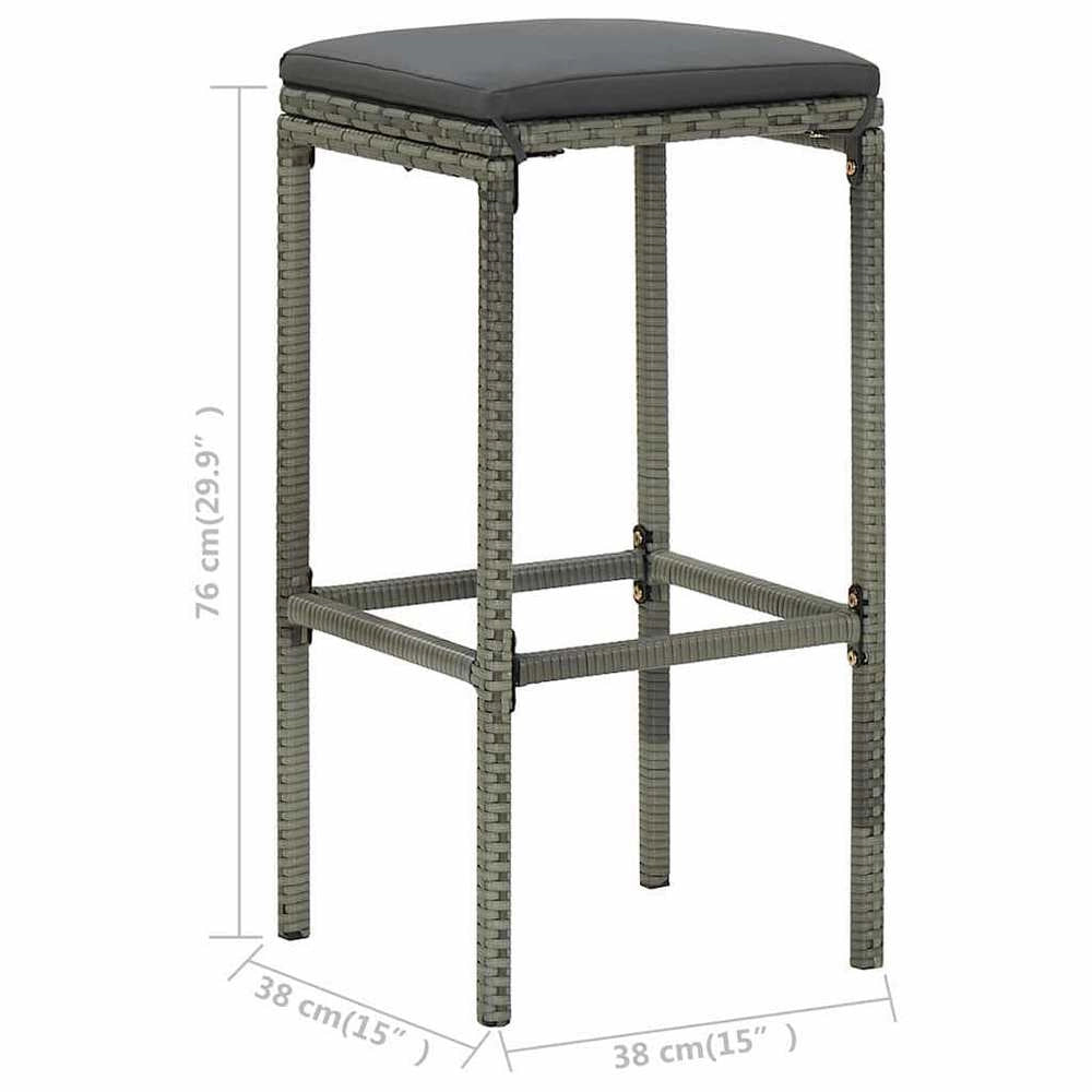 Bar Stools With Cushions, 2 Pieces, Grey Poly Rattan