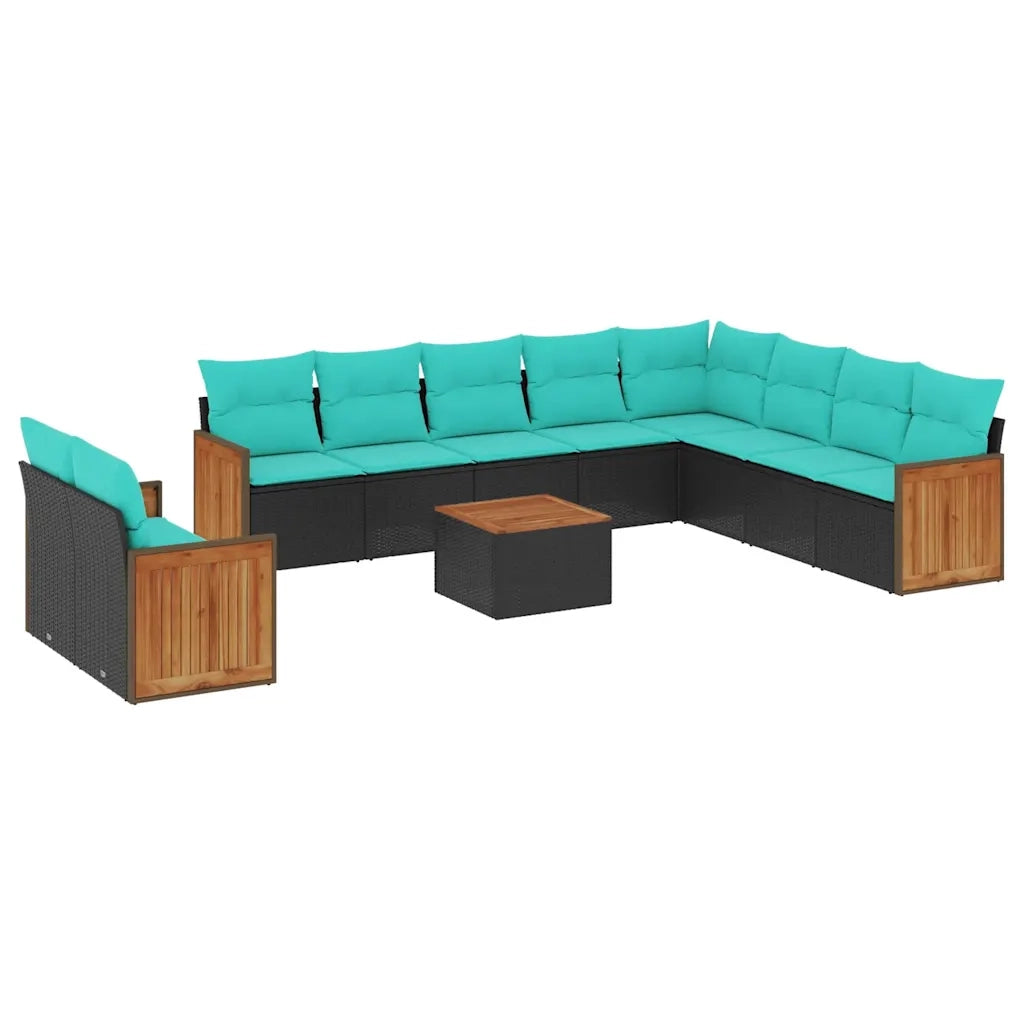 Set Divani da Giardino 11 pz con Cuscini Nero in Polyrattan 3227800