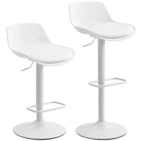 Set 2 Sgabelli da Bar con Schienale, Altezza Regolabile, Seduta Girevole in Pelle PU e Poggiapiedi, Bianco