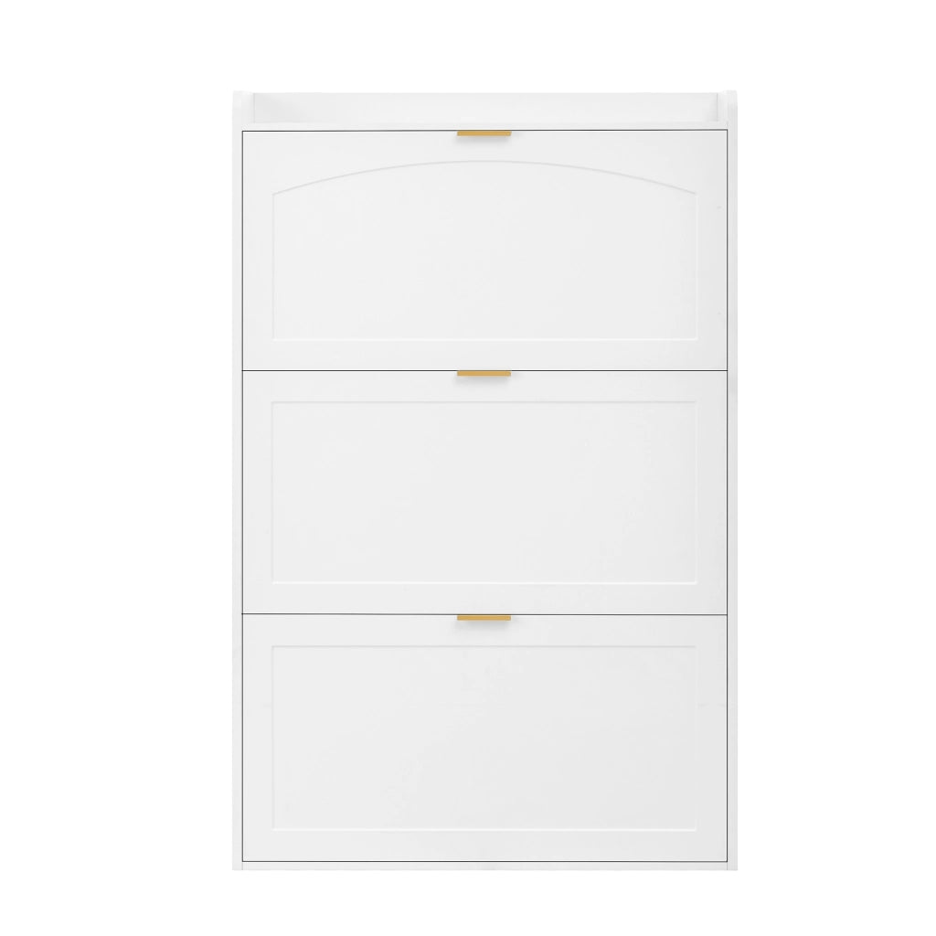 Scarpiera salvaspazio con 3 ante ribaltabili e 3 vani, per ingresso e soggiorno, in truciolare, bianco, 76 × 23 × 118 cm