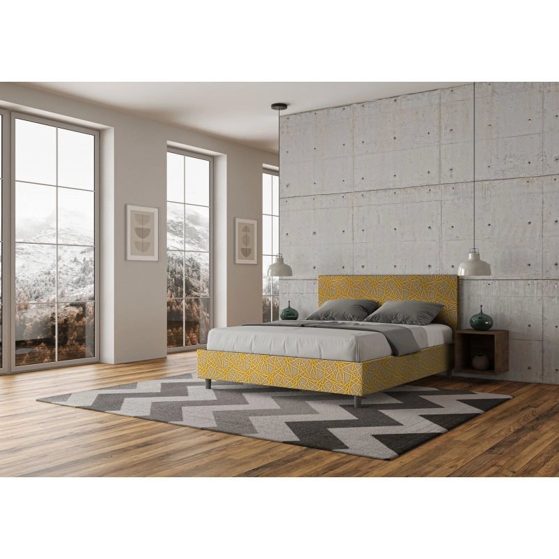 Letto imbottito Matrimoniale 160x190 cm tessuto Era Adele - Contenitore,Giallo