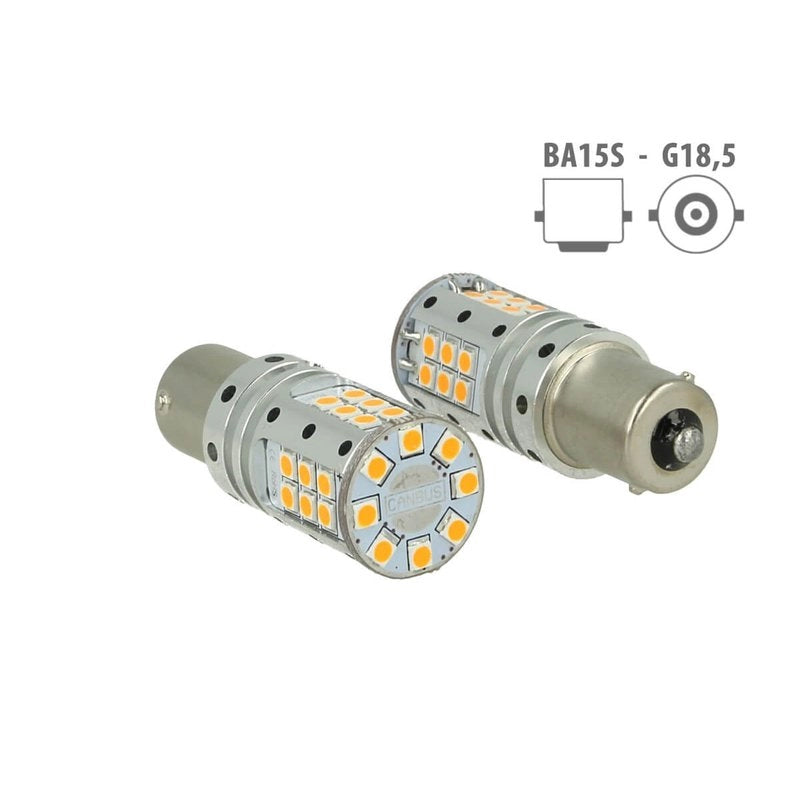 Lampada Led 1156 BA15S P21W Canbus 12V 25W Reale Arancione Per Frecce No Errore 32 Smd 3030