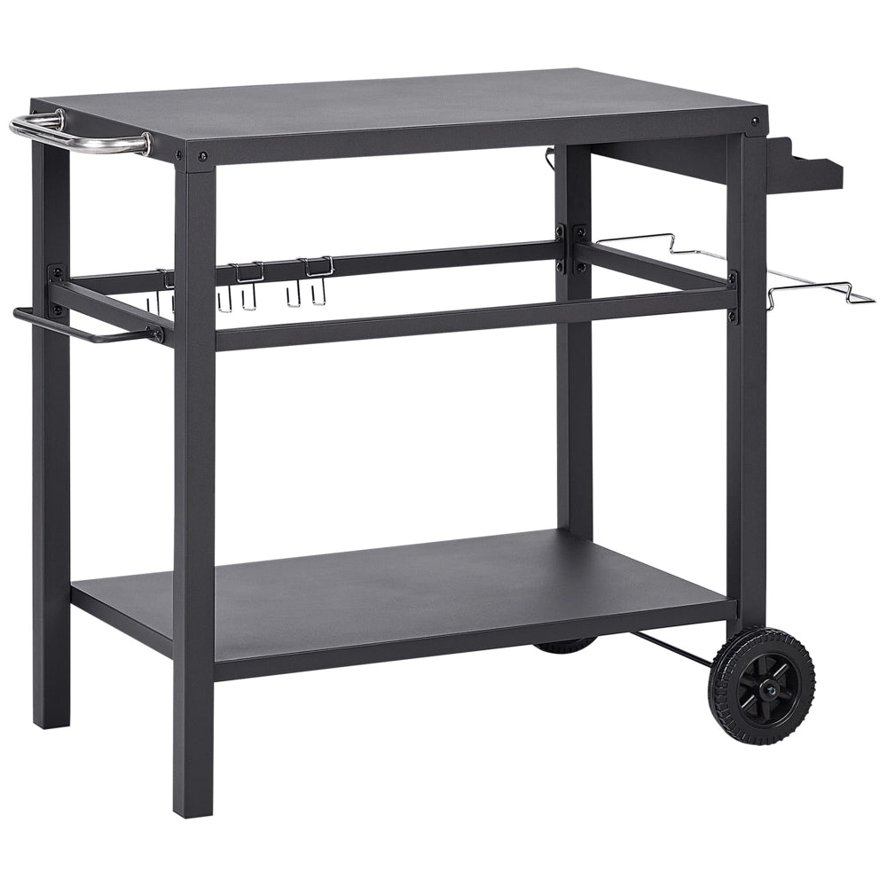 Carrello da giardino per servire all'aperto Carrello da cucina in acciaio nero con ruote