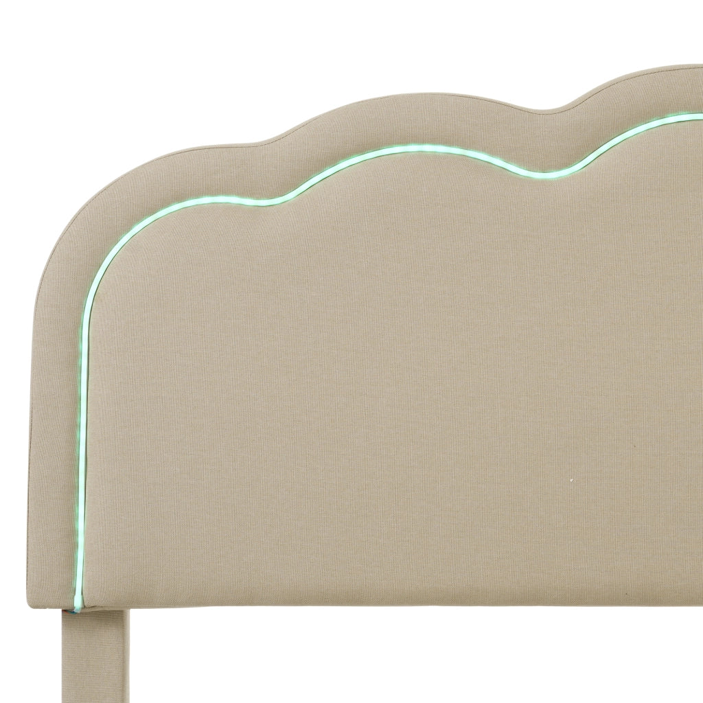 LETTO imbottito LED 90x200 cm beige con testiera regolabile