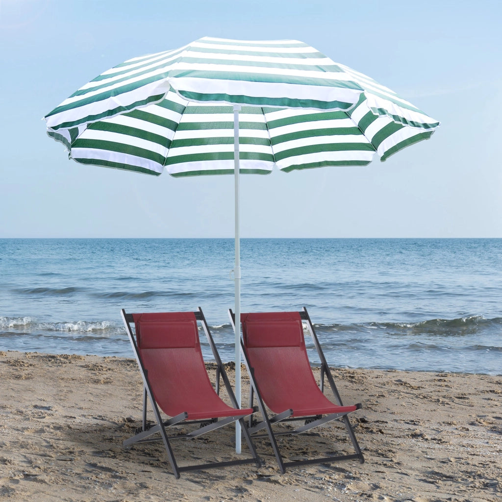 Ombrellone da Giardino Ø180x200H cm Spiaggia Inclinabile in Metallo Verde e Bianco