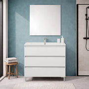 Mobile bagno a terra 100 cm in bianco lucido con lavabo e specchio Leda