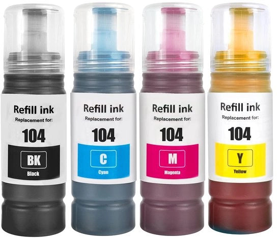 Inchiostri compatibili con Epson 104 - Multipack da 4 pezzi - Adatto per ET-2710/ET-2711/ET-2712 - Alta Qualità - Stampate affidabili - Caricatori d'inchiostro