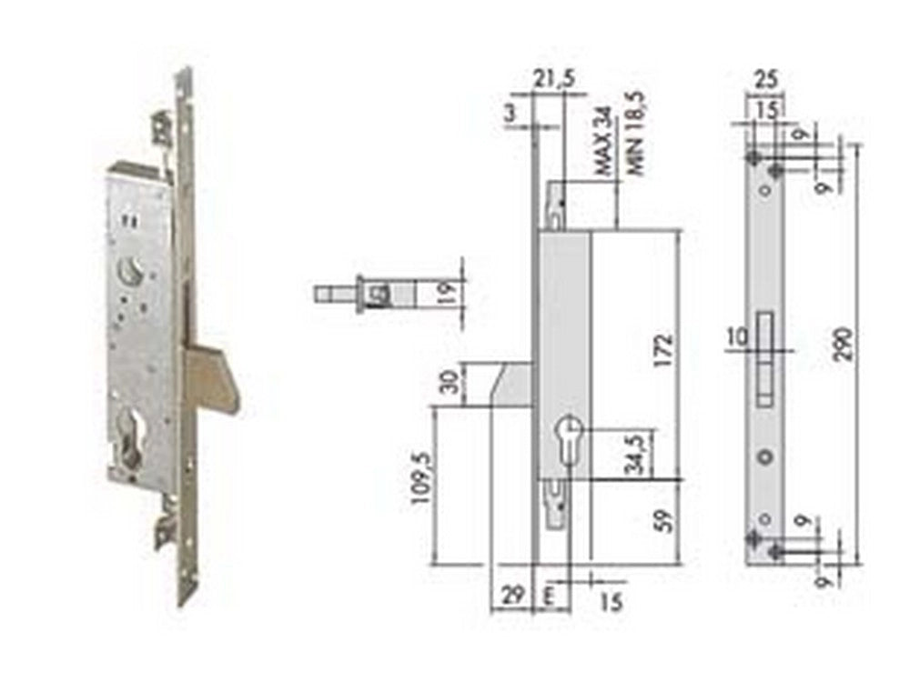 1pz serratura triplice infilare montanti persiane senza scrocco 46820 cod:ferx.fer244152