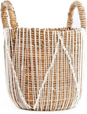 Cestino di Macramè - Contenitore di Stoccaggio - Cesto Decorativo - Cesto in Fibra di Plastica Sostenibile - 30cm x 30cm x 40cm