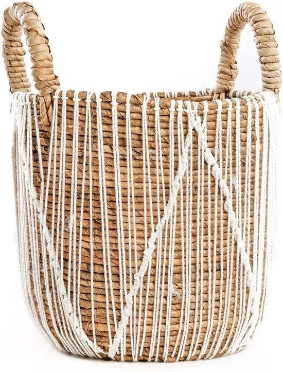Cestino di Macramè - Contenitore di Stoccaggio - Cesto Decorativo - Cesto in Fibra di Plastica Sostenibile - 30cm x 30cm x 40cm