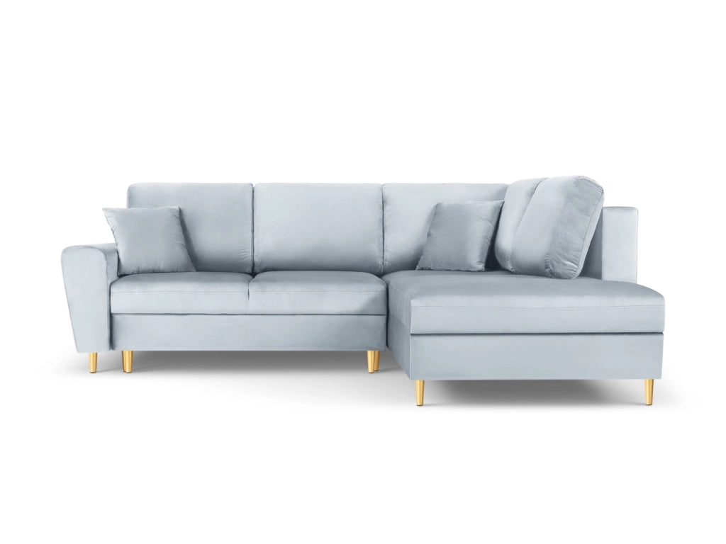 Cosmopolitan Design - Divano convertibile angolare destro con contenitore "Kyoto" 5 posti in velluto azzurro 