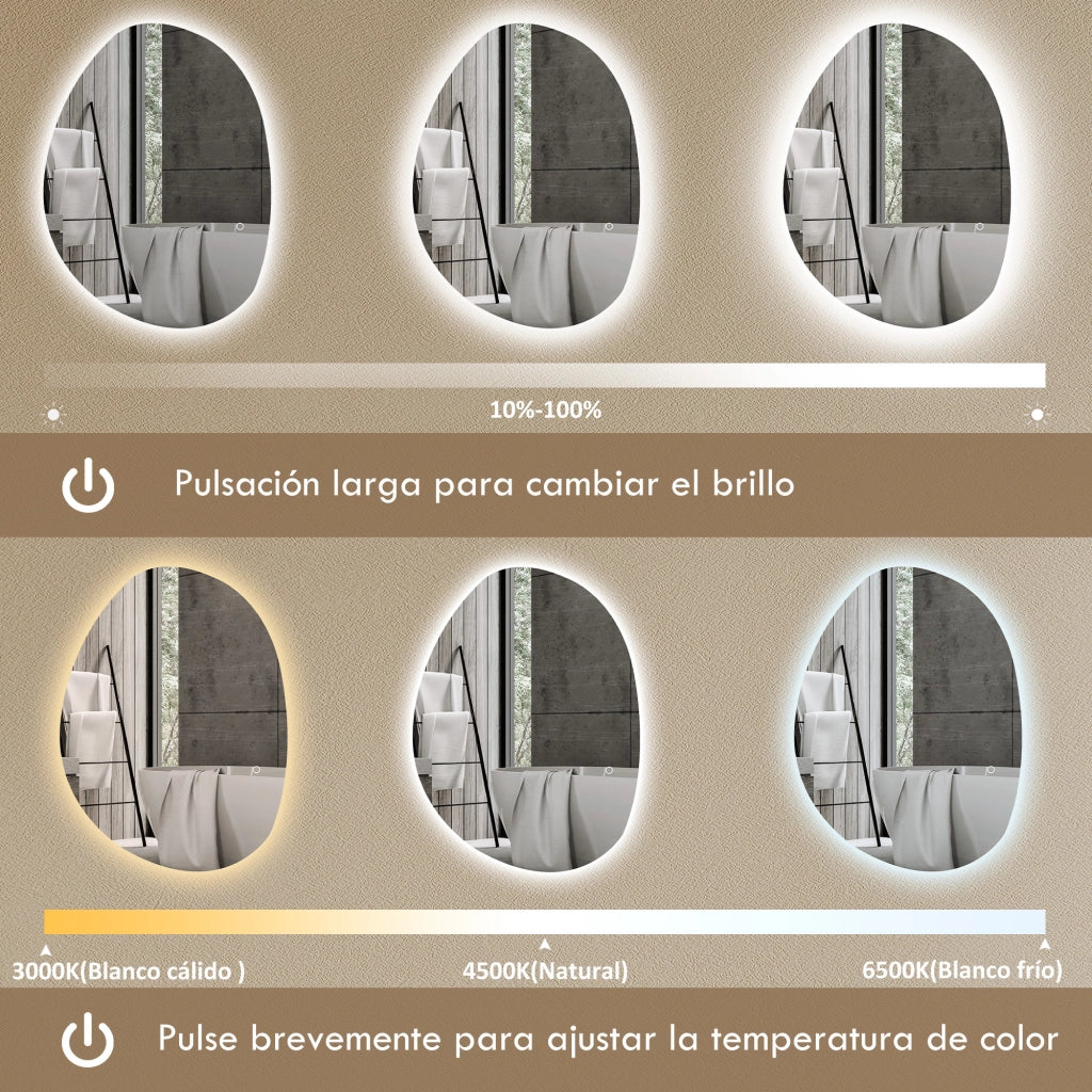 Specchio da Bagno con Luce LED ¨C zephmum ¨C 70x50 cm, Bianco, Antivaho