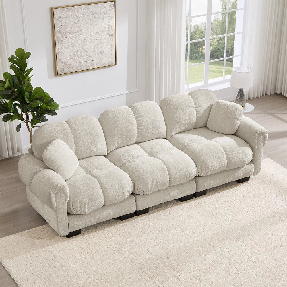 Divano 3 posti ¨C Minimal ¨C khaki chiaro, tessuto trapuntato, con cuscini