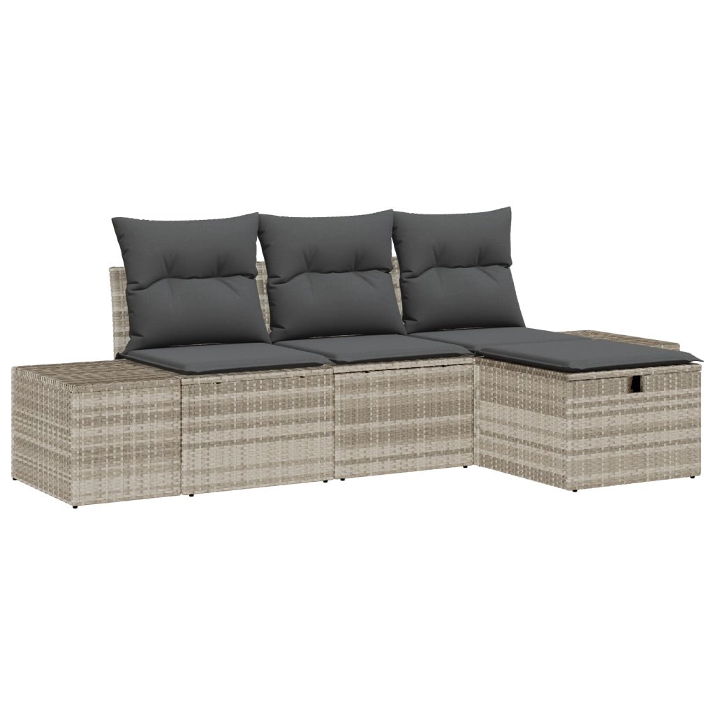 Set di divani da giardino 4 Pezzi con cuscini in Polyrattan Grigio Chiaro