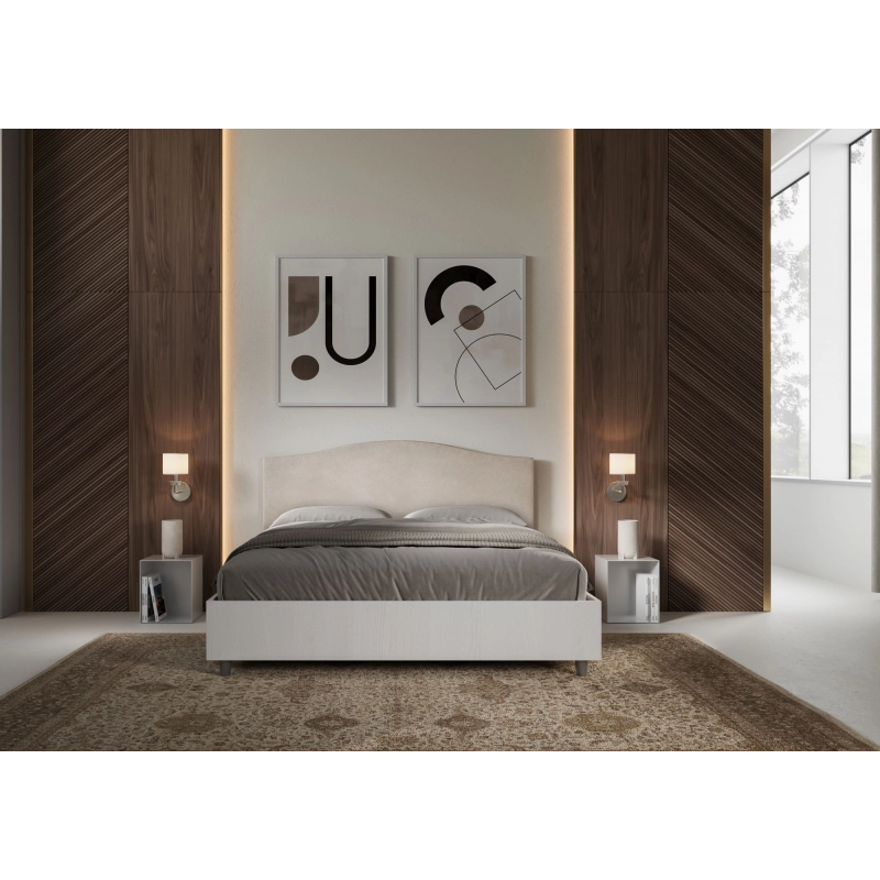 Letto Matrimoniale 160x190 cm struttura bianco frassino testata Grace - Senza rete,Microfibra,Sabbia