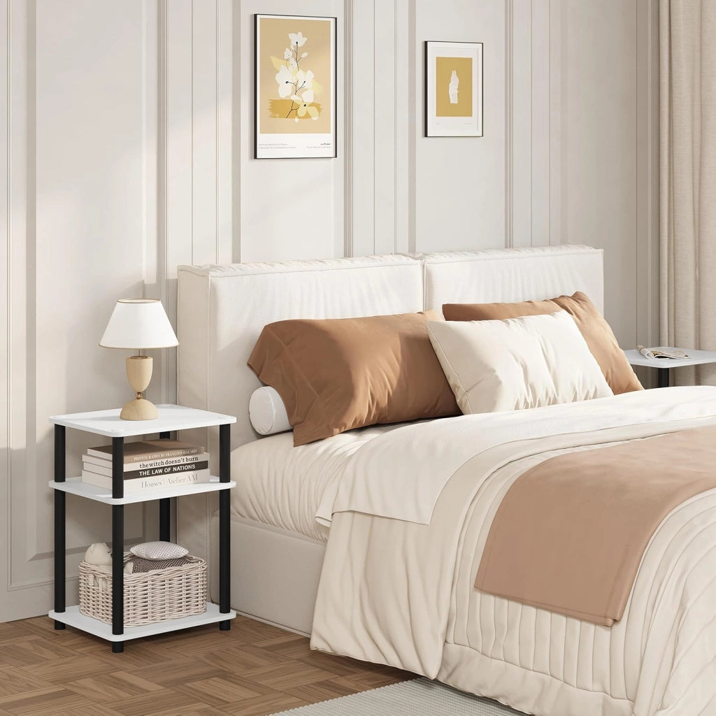 Set di 2 Comodini da Letto a 3 Ripiani, Tavolini Salotto di Legno, Tavolini Divano 40x35x57,5 cm, Facile Assemblaggio, per Camera da Letto Soggiorno, Bianco+Nero