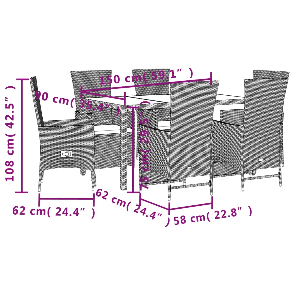 Set da Pranzo da Giardino 7 pz con Cuscini Beige in Polyrattan 3277576
