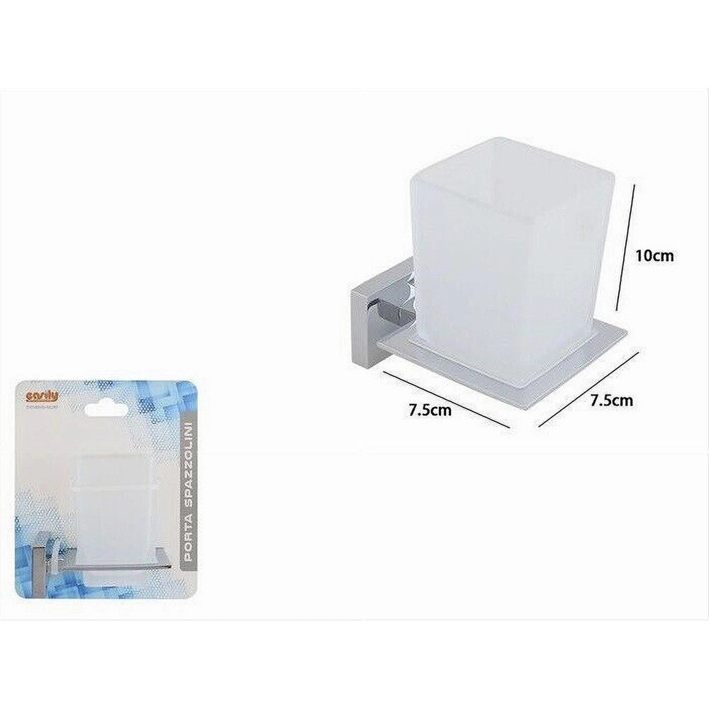 Trade Shop - Porta Spazzolini Dentifricio Con Bicchiere Vetro Parete Arredo Bagno Cubo 87213 -