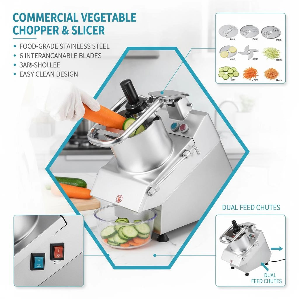 Food Processor, Vegetable Slicer/chopper With 2 Feed Openings, Food-grade Stainless Steel Cutter With 6 Removable Blades: 3/5/7/10 Mm Grater, 2/4 Mm Slicer, For Vegetables And Fruit