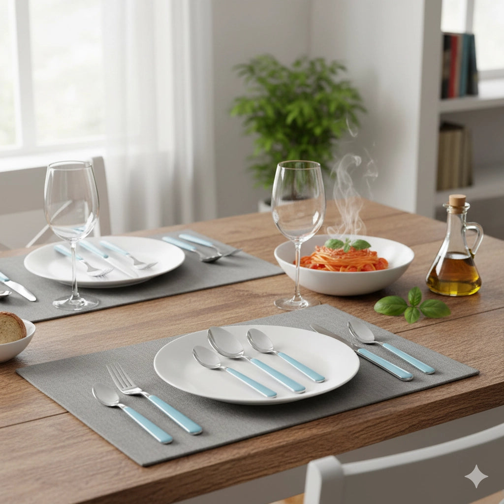 Servizio Set di Posate 24 pezzi in Acciaio Inox Eme Brio Azzurro 63