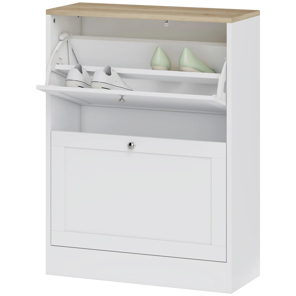 Scarpiera con 2 cassetti e ripiani regolabili ¨C zephmum ¨C bianco 60x23.5x80cm
