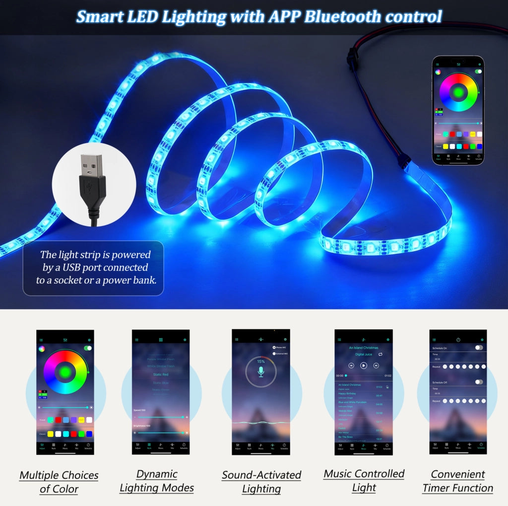 Tavolino da salotto 100 x 50 x 45 cm con 2 cassetti; LED controllato da app; bianco